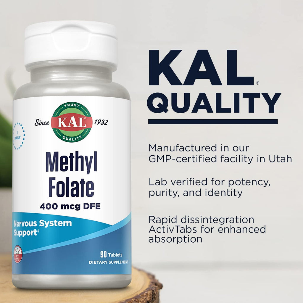 KAL Methyl Folate 400 mcg - 5-MTHF Forma Activa - 90 Comprimidos
