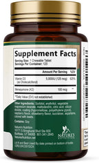 Nature's Nutrition Vitamina D3 K2 5000 UI + 100 mcg K2 MK-7, 120 Comprimidos Masticables Sabor Baya