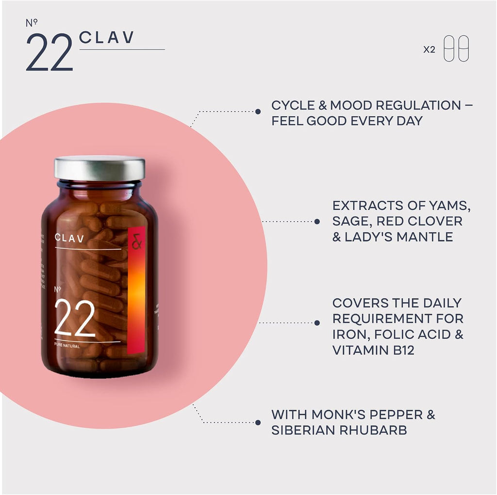 CLAV® Equilibrio Hormonal Natural para Mujeres - Con Ruibarbo Siberiano, Ñame Salvaje y Vitex - Suplemento Vegano para el Ciclo Menstrual - 120 Cápsulas