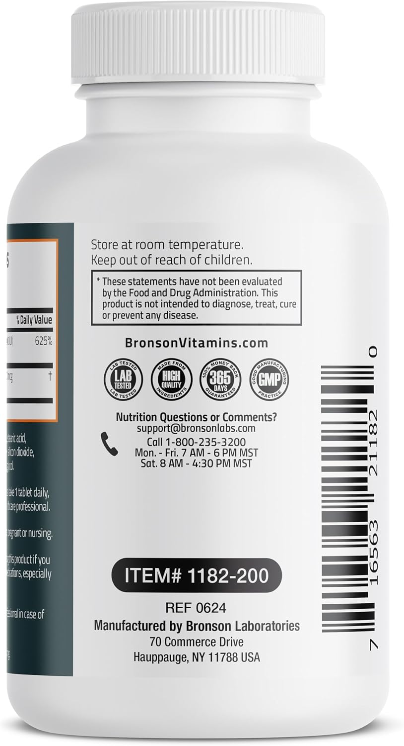 Bronson Vitamina K2 D3 (MK7) Complemento Alimenticio - 5000 UI de Vitamina D3 y 90 mcg de K2 MK-7, 200 Comprimidos