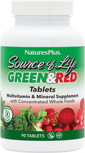 NaturesPlus Source of Life Green & Red Multivitamin - 90 Tablets - con Alimentos Integrales Concentrados - Vegetariano, Sin Gluten - 30 Servicios