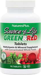 NaturesPlus Source of Life Green & Red Multivitamin - 90 Tablets - con Alimentos Integrales Concentrados - Vegetariano, Sin Gluten - 30 Servicios