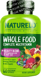 NATURELO Multivitamínico Integral con Biotina, Ácido Hialurónico y Extracto de Uva - 60 Cápsulas Veganas (Pack de 2)