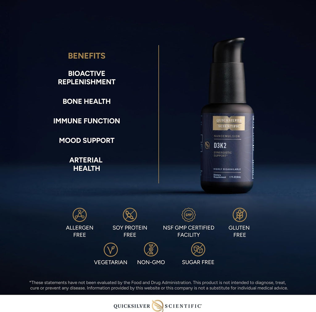 Quicksilver Scientific Nanoemulsified D3K2 - Vitamina D3 + K2 MK-7 Liposomal 2500 UI