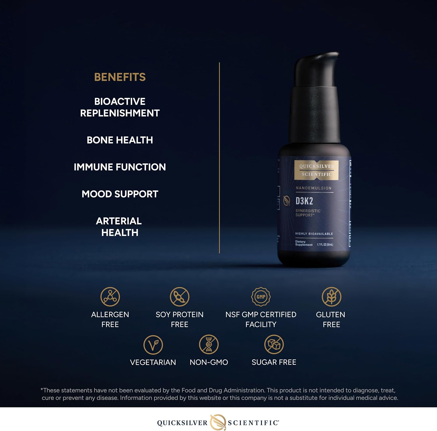 Quicksilver Scientific Nanoemulsified D3K2 - Vitamina D3 + K2 MK-7 Liposomal 2500 UI