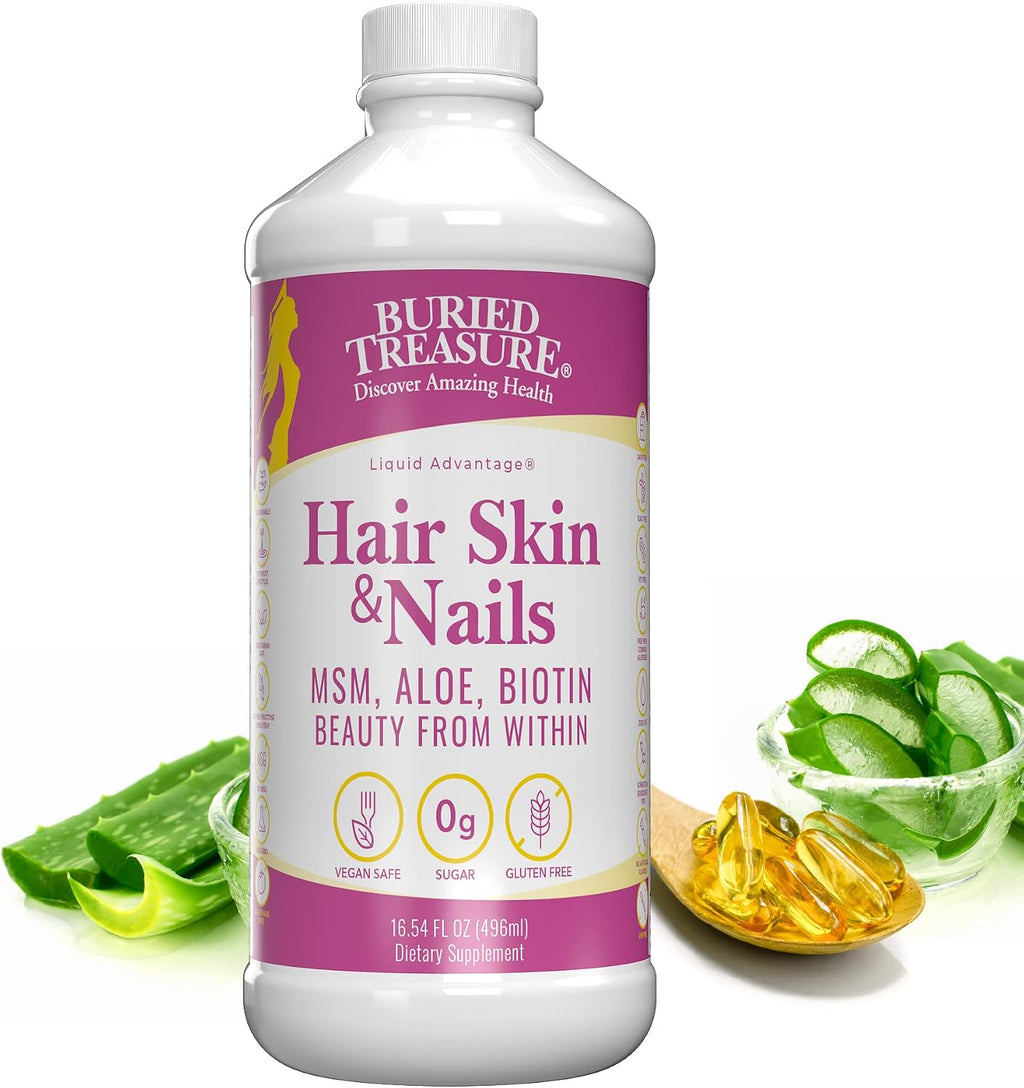 Buried Treasure Hair, Skin and Nails - Complejo Líquido de Biotina, MSM y Aloe Vera - 473 ml (16 oz)