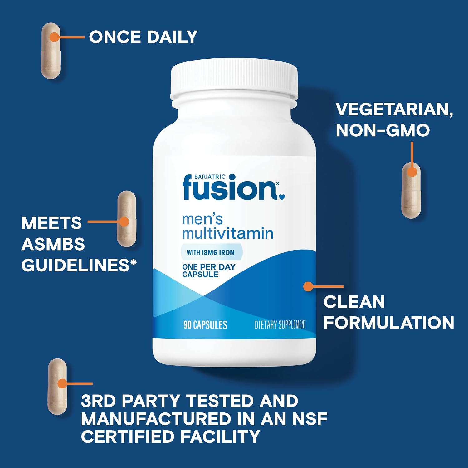 Bariatric Fusion Multivitamínico Diario para Hombres con Hierro - 90 Cápsulas (3 Meses)