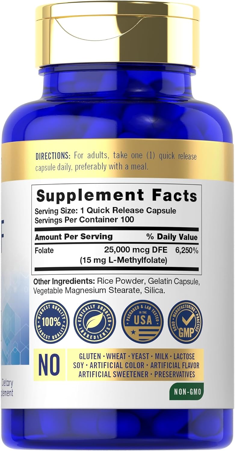 Carlyle 5-MTHF 15 mg – 100 Cápsulas de L-Metilfolato
