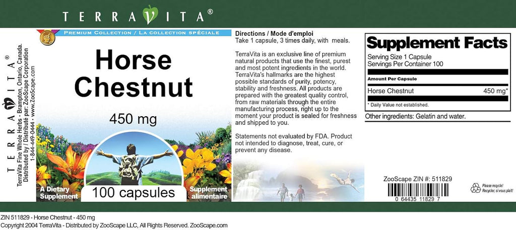 Horse Chestnut 450 mg, 100 Capsules - Terravita