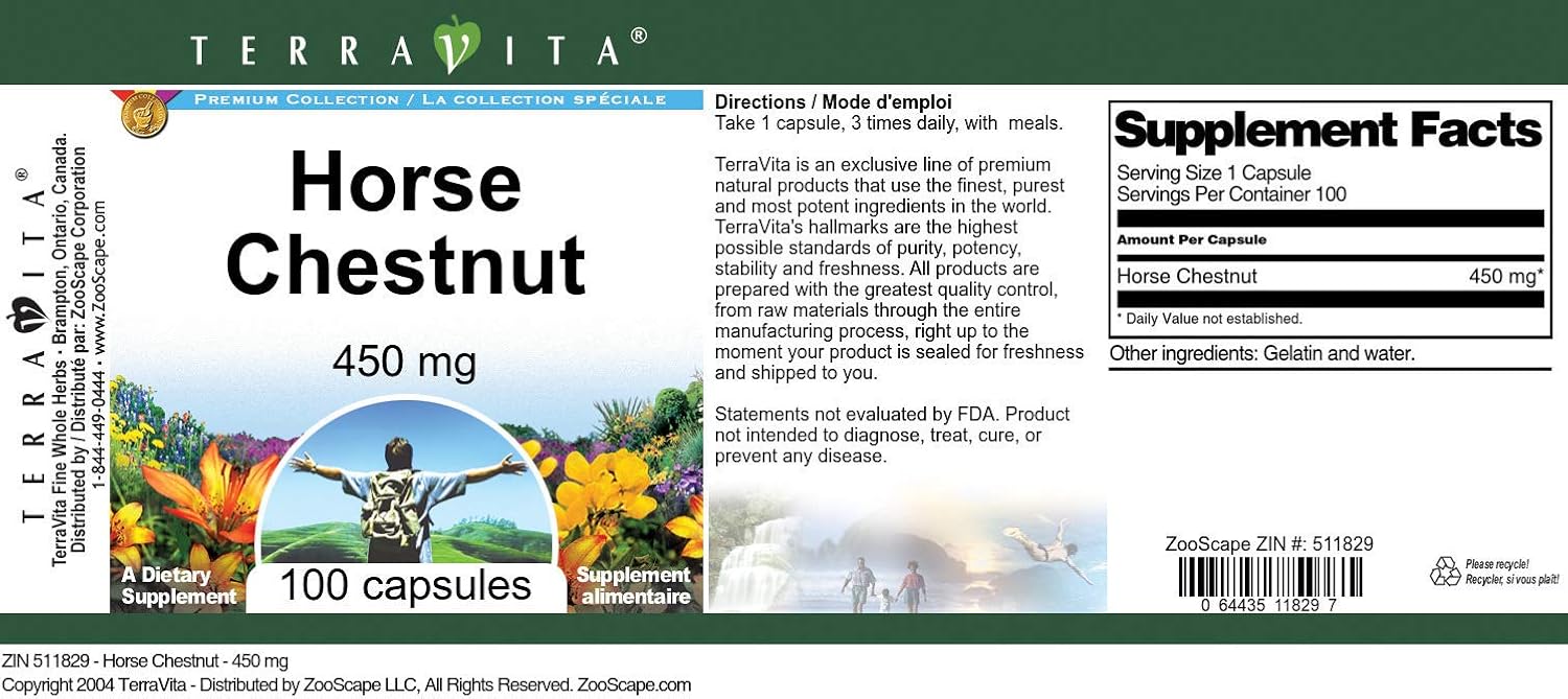 Horse Chestnut 450 mg, 100 Capsules - Terravita