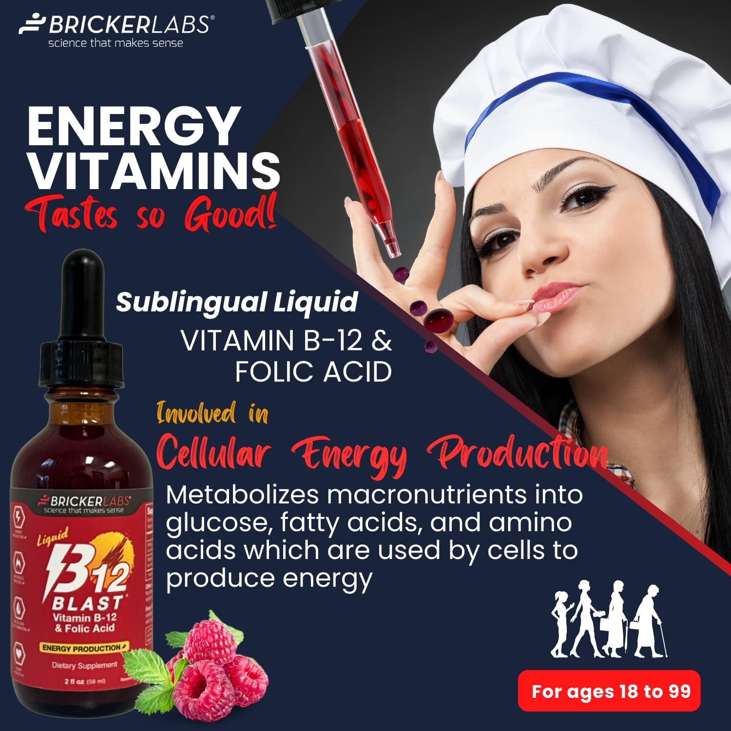 Bricker Labs B-12 Blast Vitamina B12 Líquida con Ácido Fólico, 59 ml