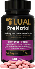 LUAL Multivitamínico Prenatal con Ácido Fólico y Hierro | 100 Comprimidos