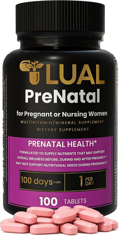 LUAL Multivitamínico Prenatal con Ácido Fólico y Hierro | 100 Comprimidos – Image 1