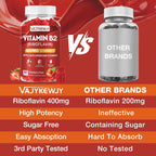 Gominolas de Vitamina B2 (Riboflavina) 400 mg – Sabor Fresa – Veganas – Sin Gluten – 60 Unidades