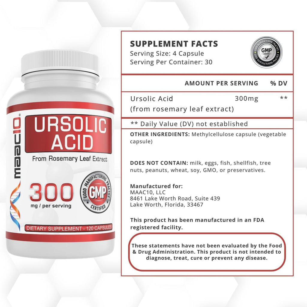 MAAC10 Ácido Ursólico 300 mg - Extracto de Romero - 120 Cápsulas