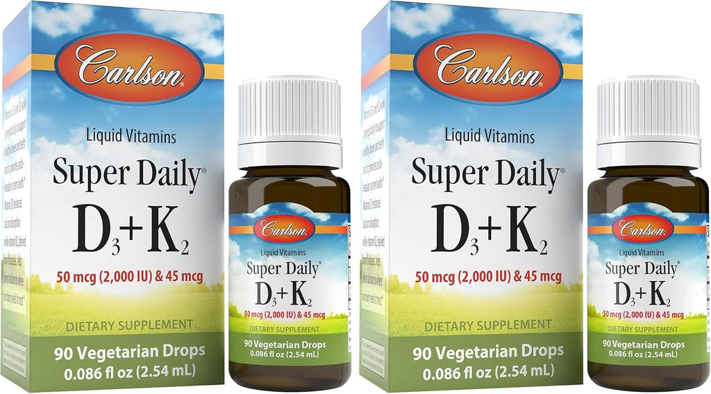 Carlson Super Daily D3 + K2, 90 gotas líquidas, 50 mcg D3 + 45 mcg MK-7