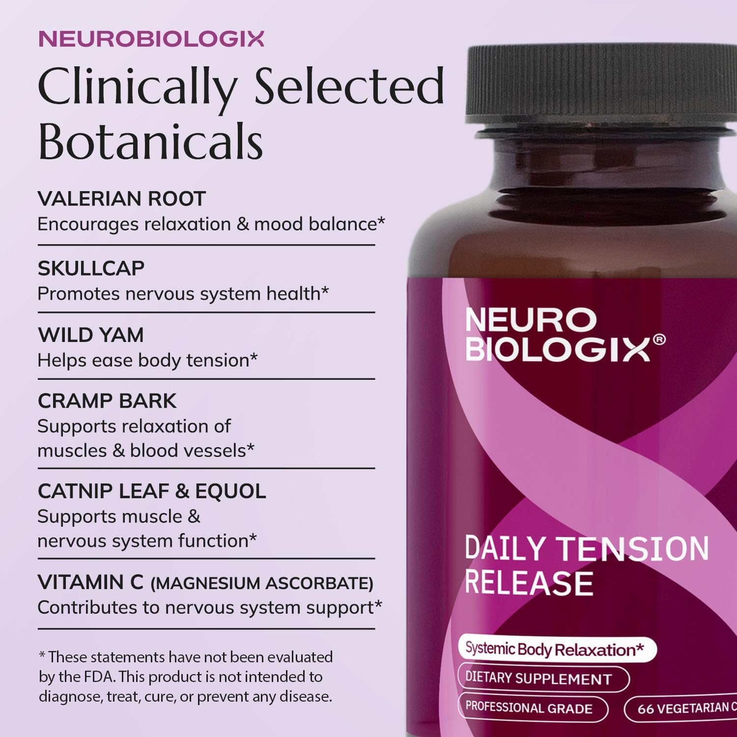 Neurobiologix Daily Tension Release - Suplemento Herbal con Valeriana y Vitamina C, 120 Cápsulas