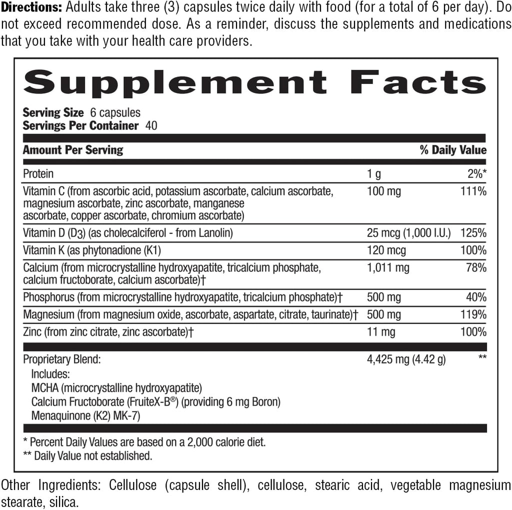Country Life Bone Solid - Suplemento para la salud ósea con MCHA, Calcio, Magnesio, Zinc, Vitaminas K2 y D3 - 240 cápsulas