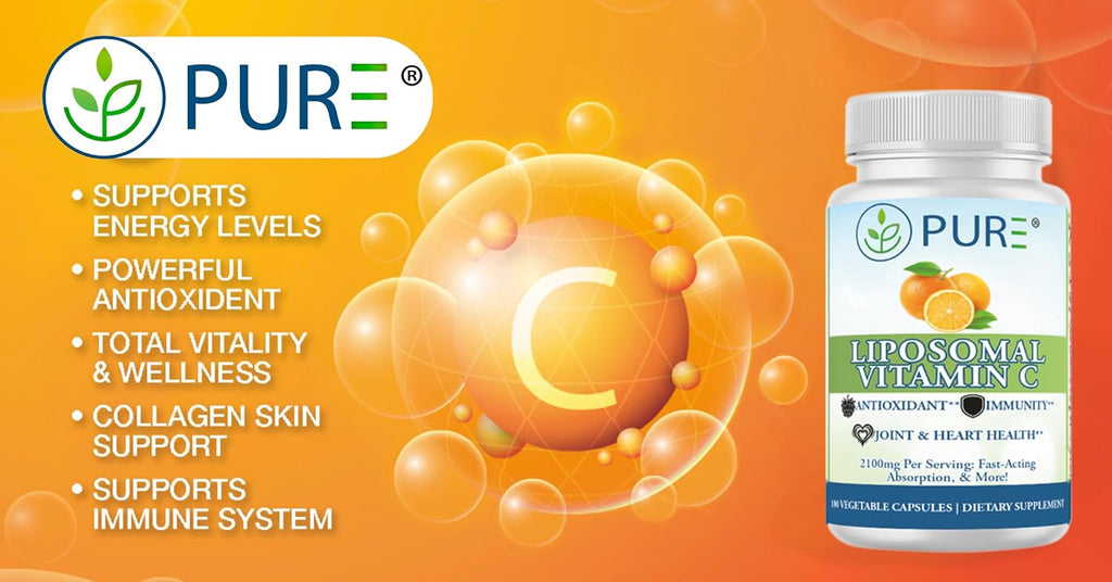 PURE® Vitamina C Liposomal 2100 mg - 180 Cápsulas, 60 Dosis - Alta Absorción con Lecitina de Girasol - Antioxidante para el Sistema Inmunitario y Colágeno - Fabricado en EE. UU.