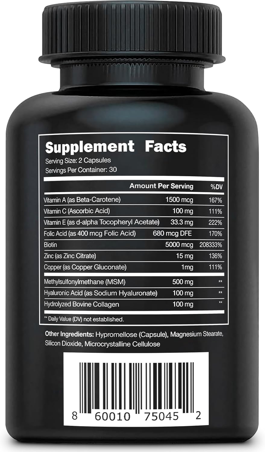 Vital Vitamins Biotin Complex con Ácido Hialurónico y Colágeno - 60 Cápsulas