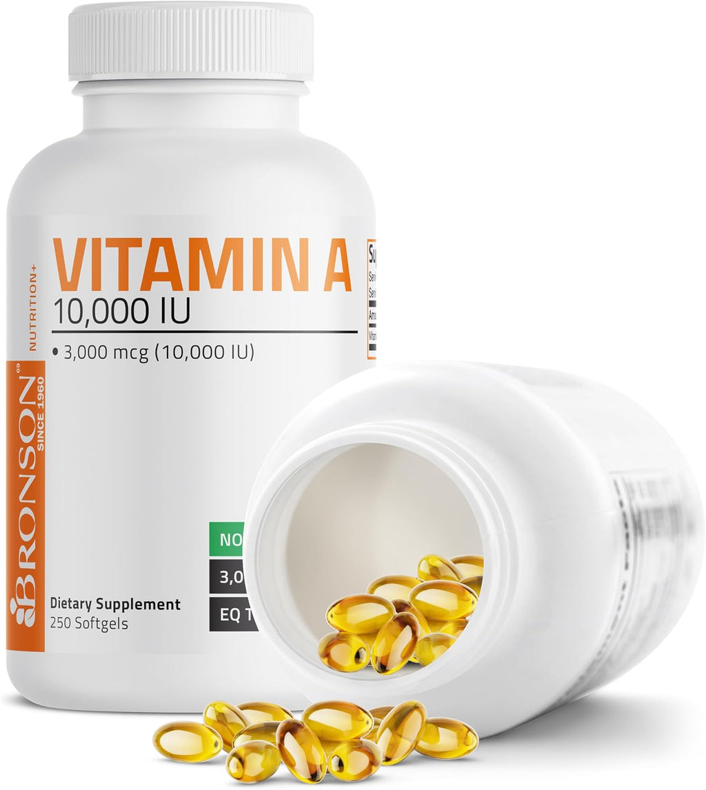 Bronson Vitamina A 10.000 UI - 250 Cápsulas Blandas - Fórmula Premium Sin OGM