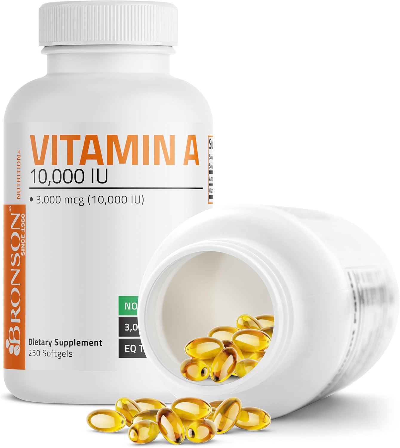 Bronson Vitamina A 10.000 UI - 250 Cápsulas Blandas - Fórmula Premium Sin OGM