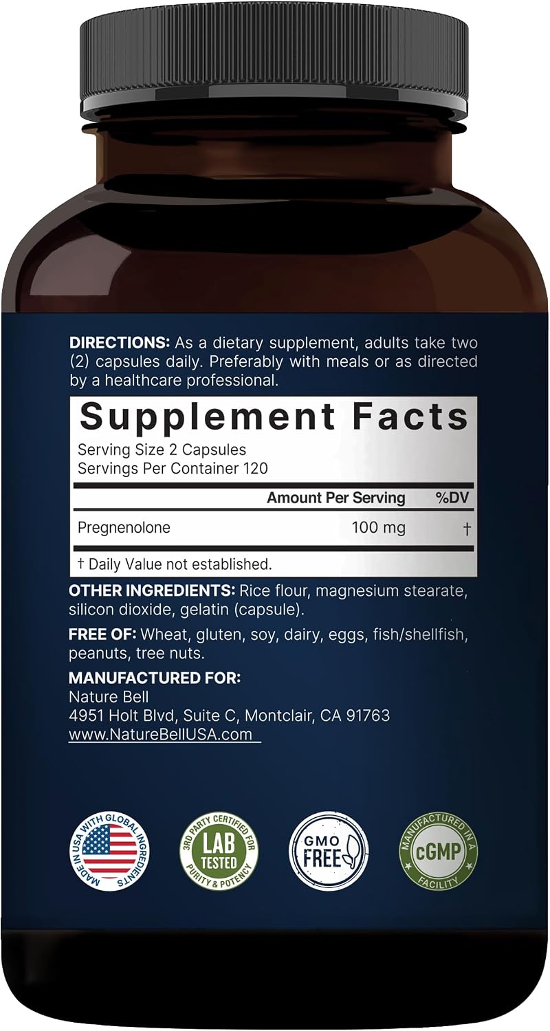 NatureBell Pregnenolona 100mg, 240 Cápsulas - Micronizada
