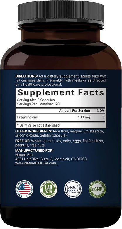 NatureBell Pregnenolona 100mg, 240 Cápsulas - Micronizada – Image 7