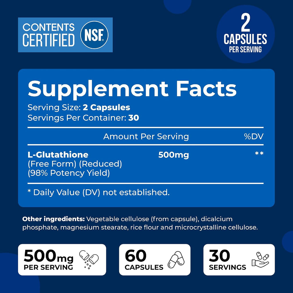 We Like Vitamins Glutatión Reducido 500 mg, 60 Cápsulas - Certificado NSF