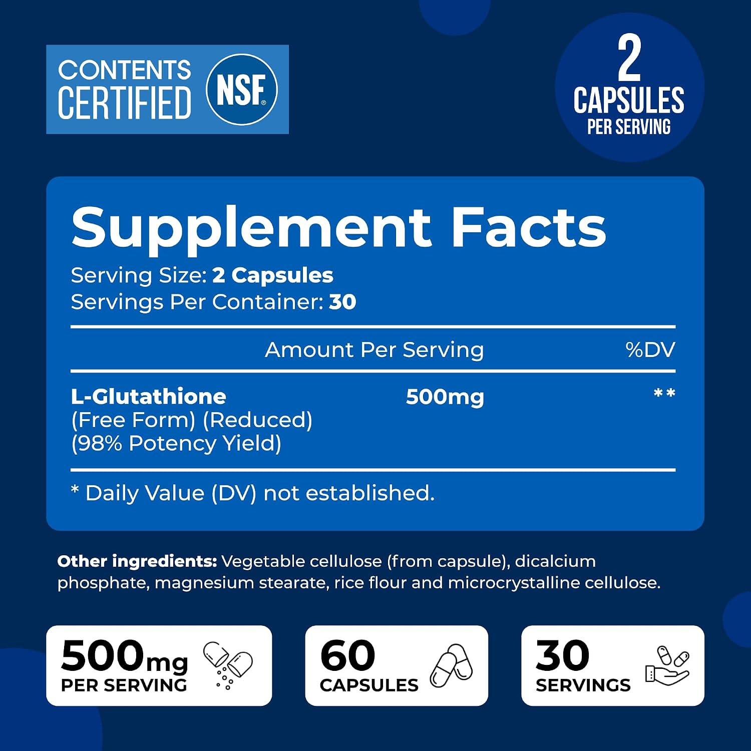 We Like Vitamins Glutatión Reducido 500 mg, 60 Cápsulas - Certificado NSF