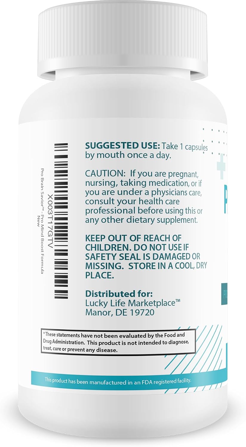 Pro Brain Savior – Suplemento Nootrópico con Bacopa, Niacina, Cafeína y L-Teanina para Memoria, Enfoque y Claridad Mental