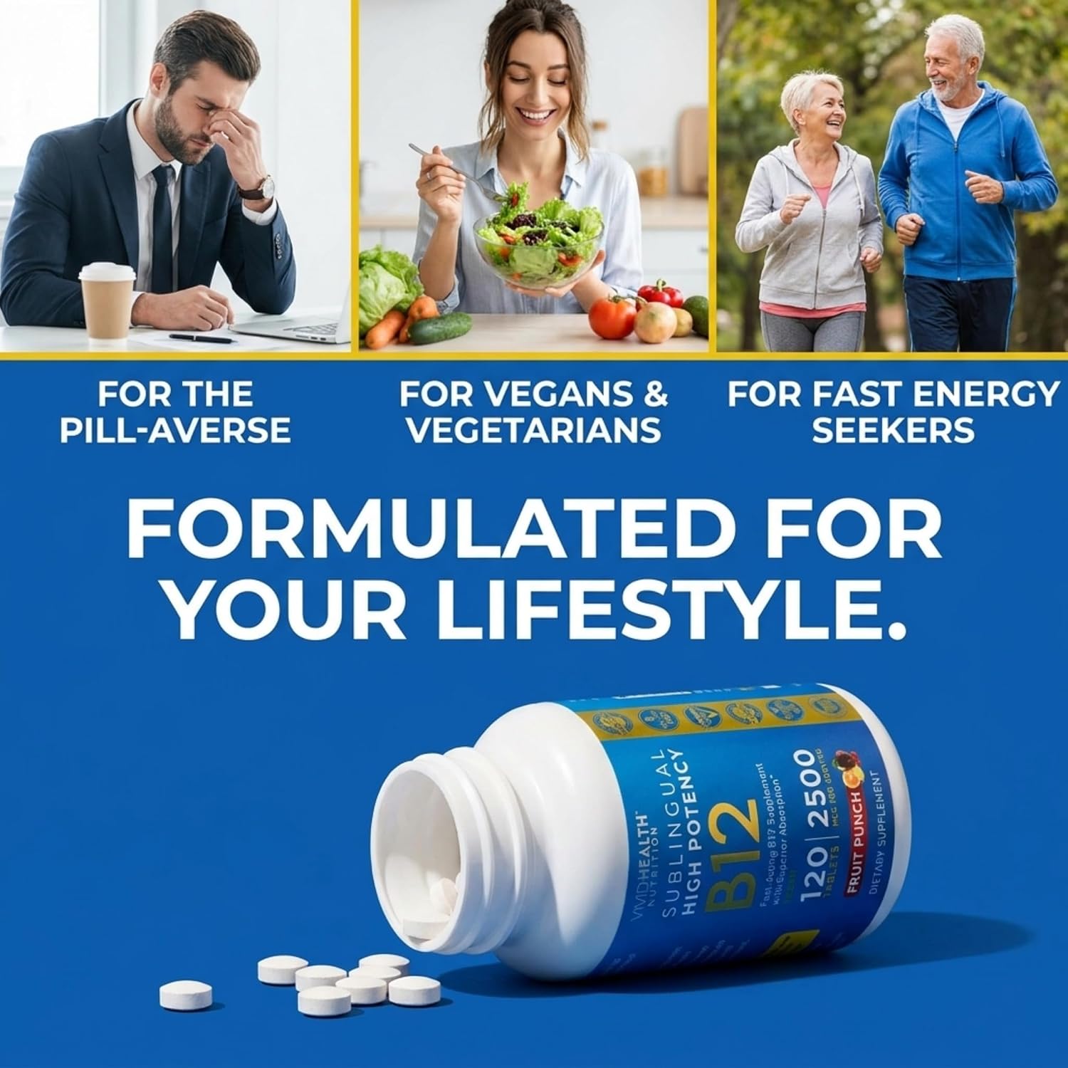 Vitamina B12 Sublingual 2500 mcg - Metilcobalamina - 120 Comprimidos Sabor Fruit Punch
