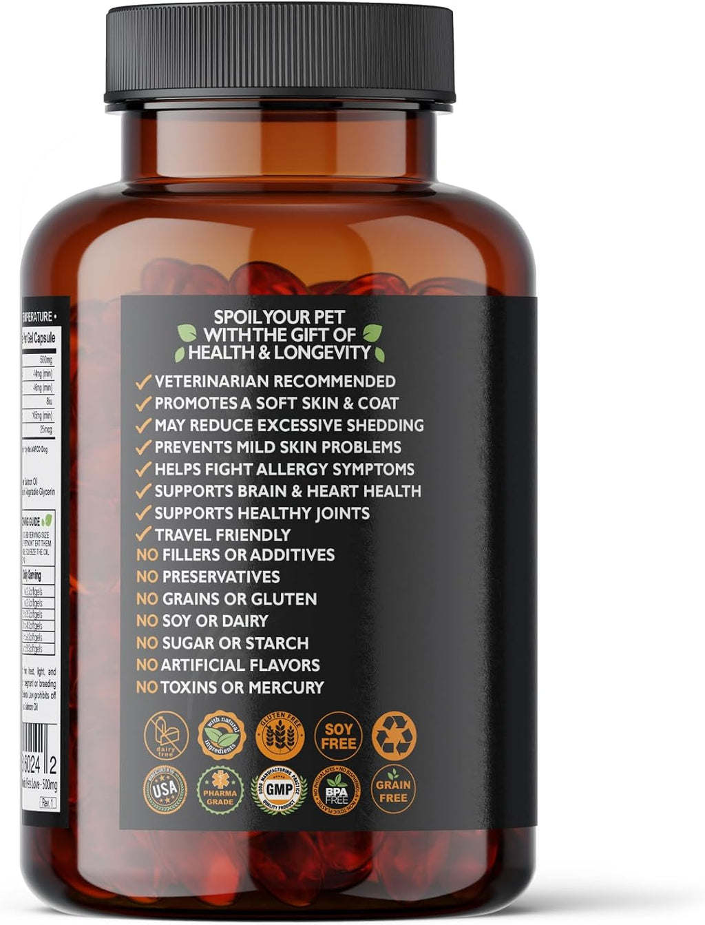 Aceite de Salmón Salvaje de Alaska para Perros y Gatos | Cápsulas Blandas de Aceite de Pescado Omega 3 | Piel y Pelaje, Articulaciones y Soporte Cardíaco | 500mg EPA DHA | 60 Unidades
