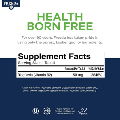 FREEDA Vitamina B2 (Riboflavina) 50 mg – 100 – Contribuye al mantenimiento de las mucosas en condiciones normales, – Image 3