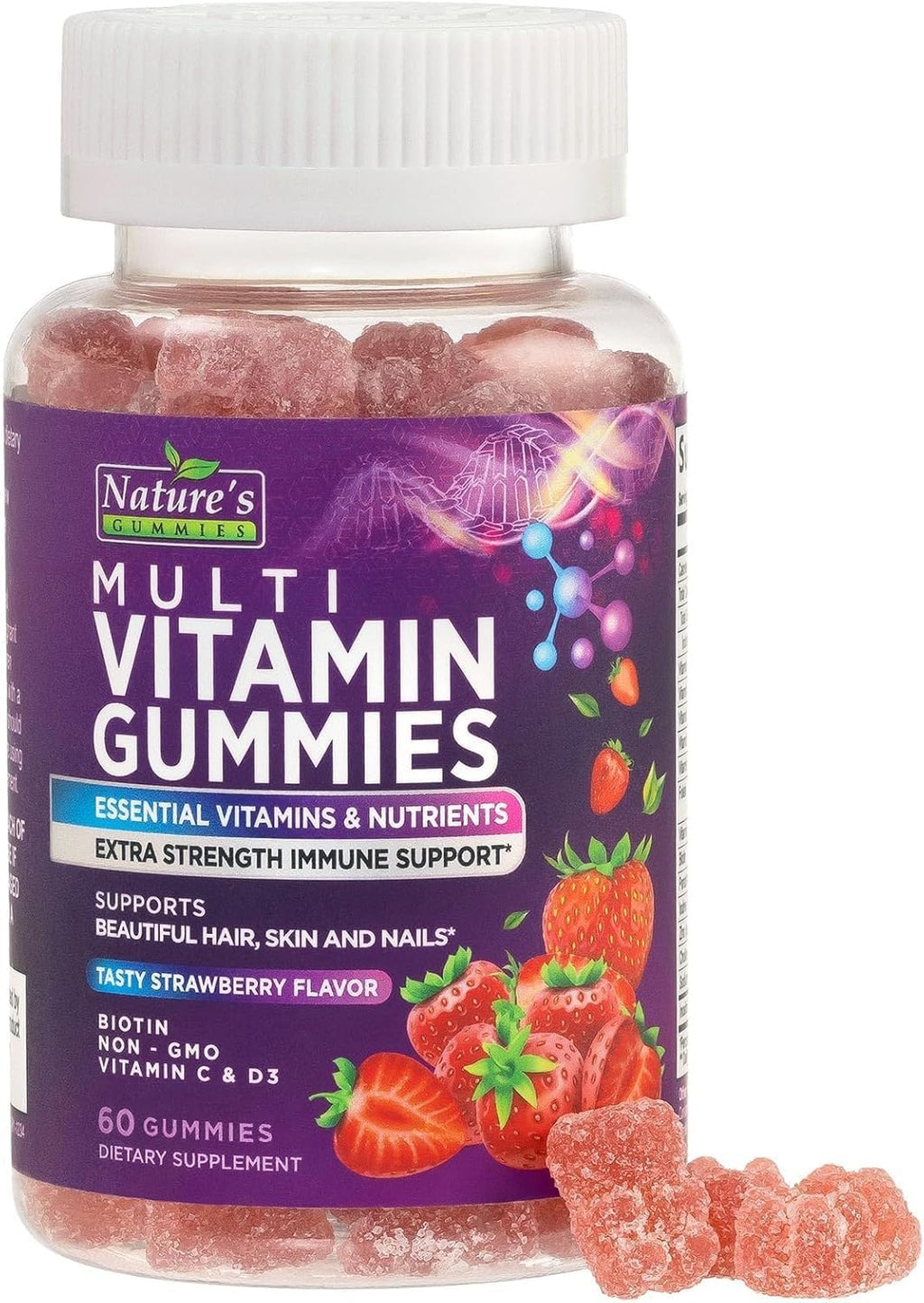 Multivitamin Gummies para Adultos - Multivitamínico Completo en Gominolas para Mujeres y Hombres - Vitaminas A, C, D, E, B12 y Zinc - 60 Gominolas Vegetarianas