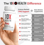 10X Health TMG - Suplemento de Trimetilglicina para Hígado, Corazón y Energía - 60 Cápsulas