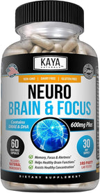 Kaya Naturals Neuro Brain - Cápsulas de apoyo cerebral para memoria y concentración - 60 unidades