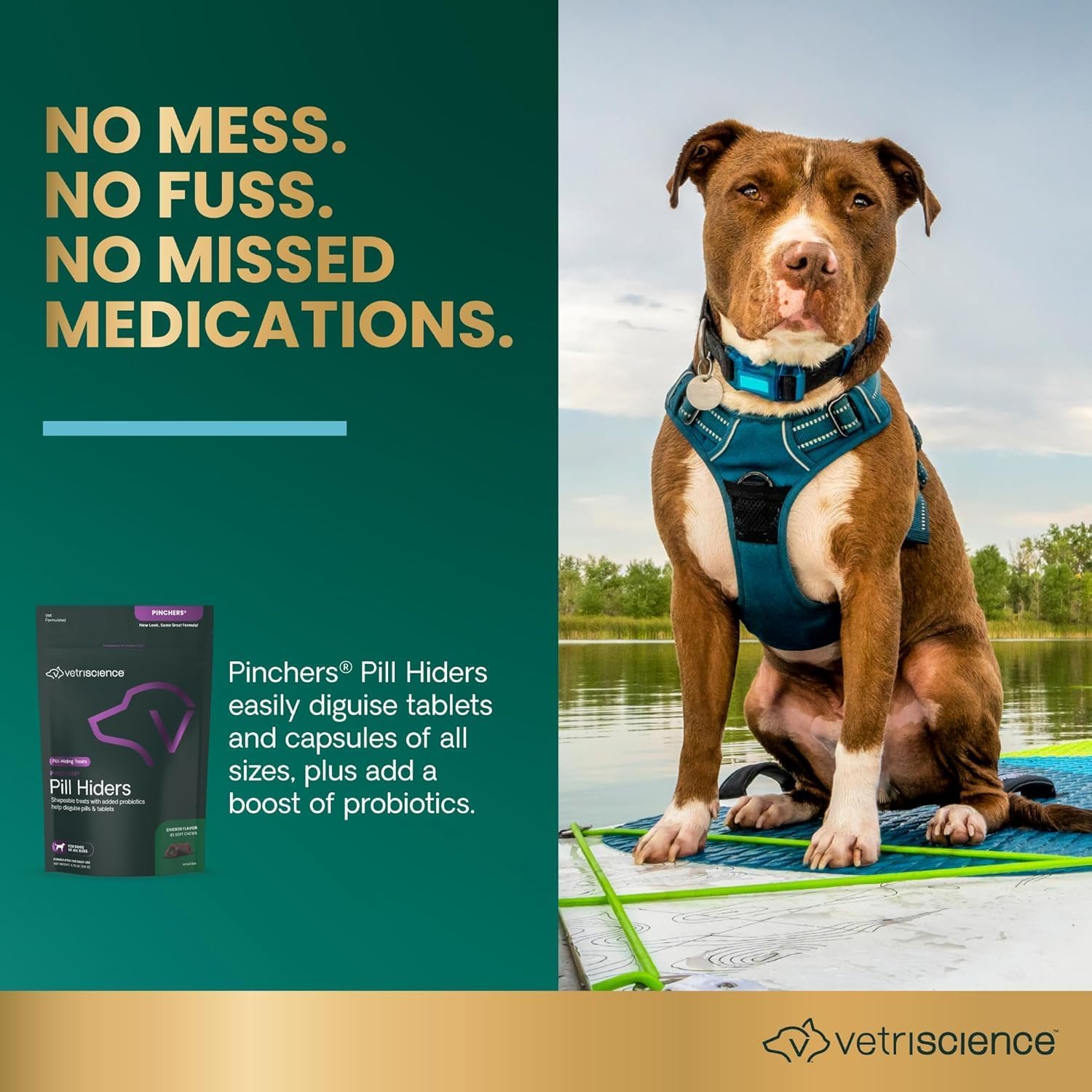 VetriScience Extra Large Pinchers Pill Hiders Masticables con Probióticos para Perros, Sabor Pollo, 45 uds.