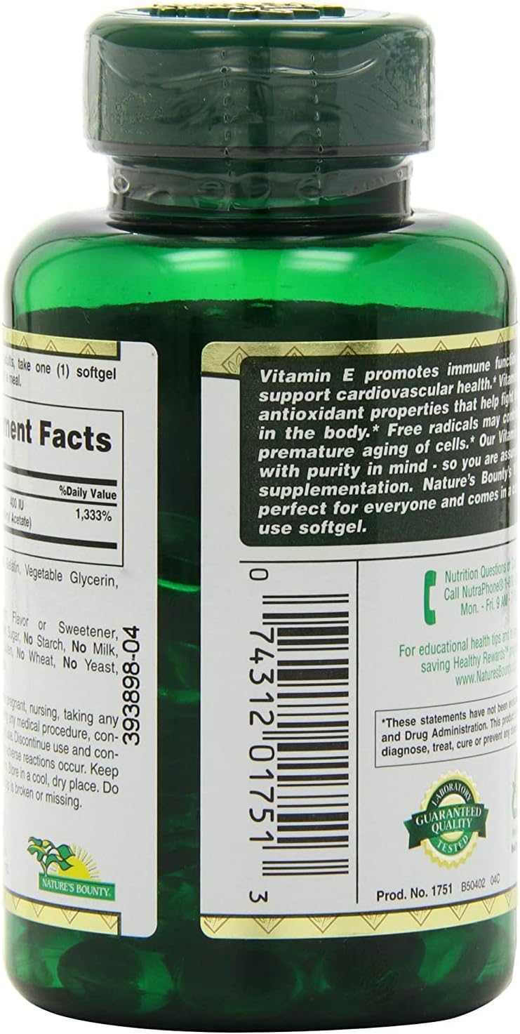 Nature's Bounty E-400 IU Natural Pure D-alpha - 120 Cápsulas Blandas