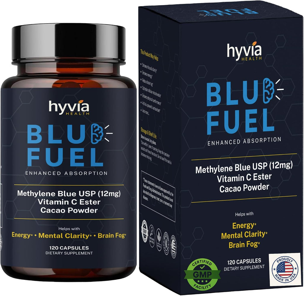 Cápsulas de Azul de Metileno USP Grado Farmacéutico con Vitamina C - 120 uds