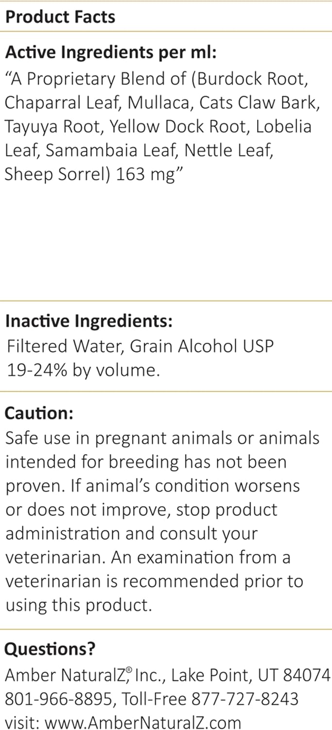 Amber NaturalZ Tumoxil Suplemento Herbal para la Salud Profunda de la Piel para Perros y Cachorros | Suplemento Canino para Apoyo a la Piel y el Metabolismo | Botella de Vidrio de 118 ml