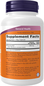 Now Supplements Berberine HCL 500 mg 90 Cápsulas Vegetales