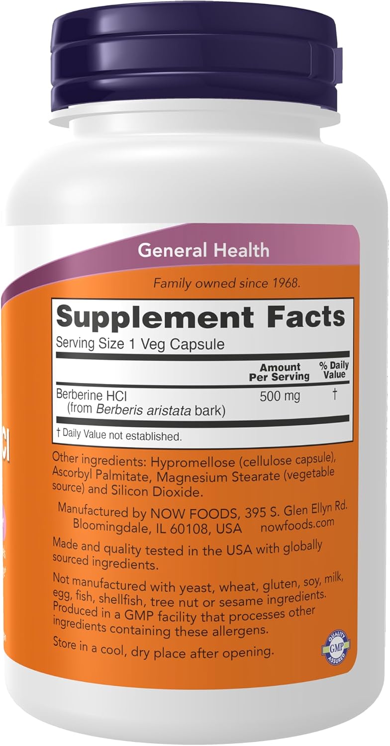 Now Supplements Berberine HCL 500 mg 90 Cápsulas Vegetales