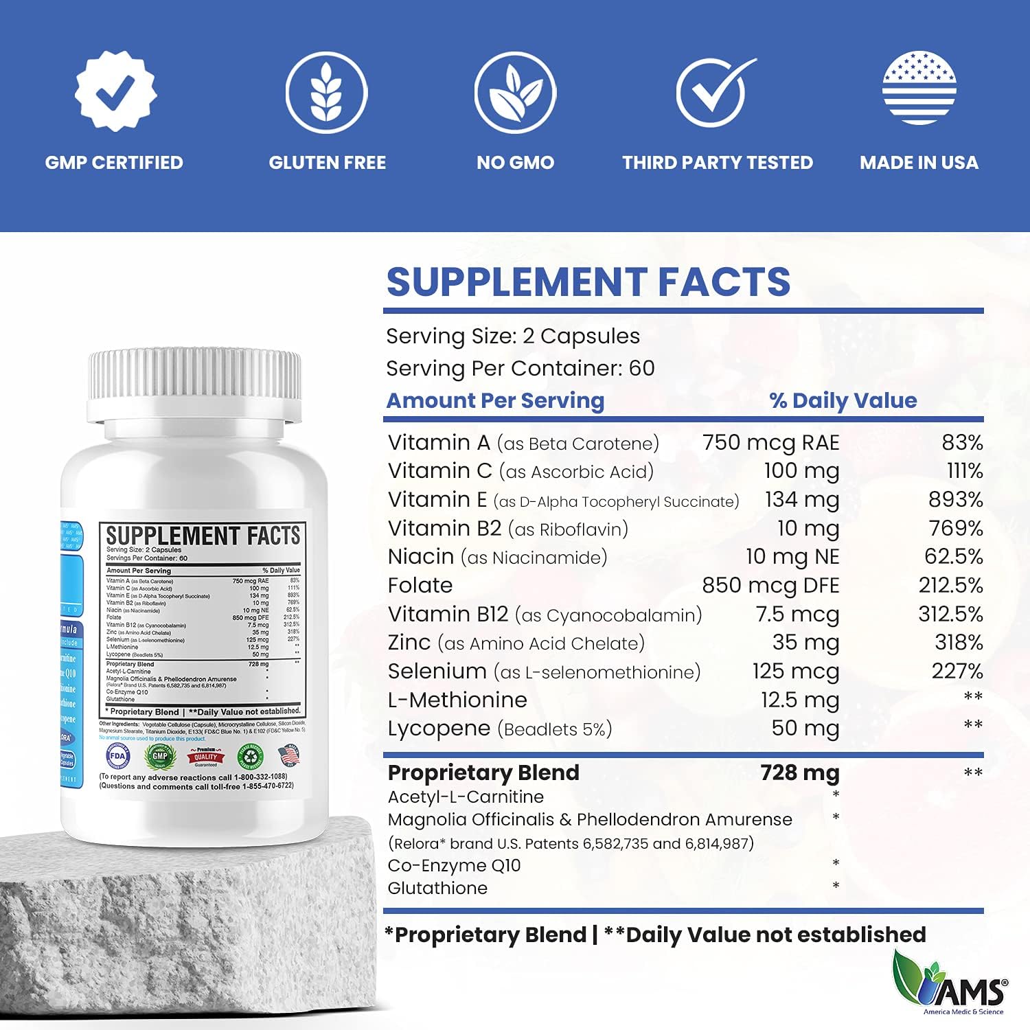 America Medic & Science MFS Plus Suplemento de Fertilidad para Hombres (120 Cápsulas) - Potenciador de Esperma, Apoya Motilidad, Vitaminas Preconcepción con Zinc, CoQ10