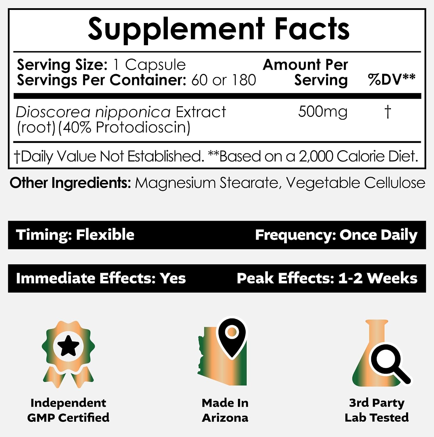 Nootropics Depot Dioscorea nipponica Cápsulas | 400mg | 40% Protodioscina | Ñame Salvaje | 60 Unidades