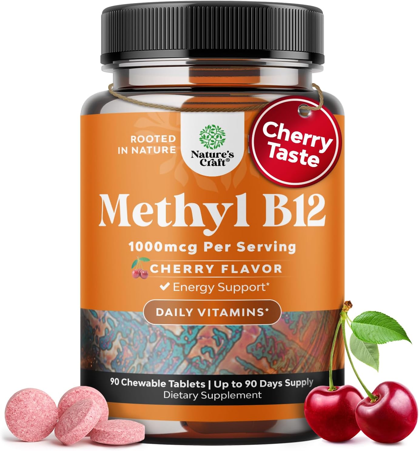 Vitamina B12 Masticable 1000mcg con Metilcobalamina - Sabor Cereza - 60 Comprimidos