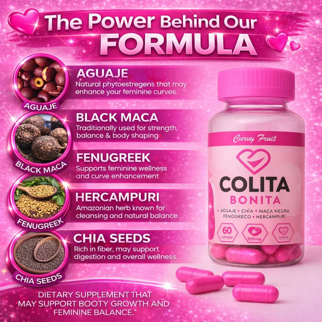 Colita Bonita | Aguaje + Maca Negra + Fenogreco | Complemento Herbal para Mujeres – 2 Meses de Suministro