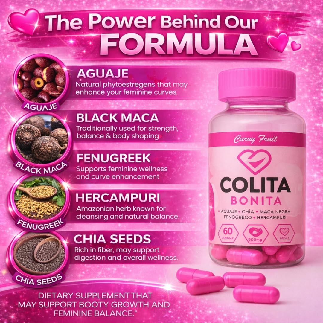 Colita Bonita | Aguaje + Maca Negra + Fenogreco | Complemento Herbal para Mujeres – 2 Meses de Suministro