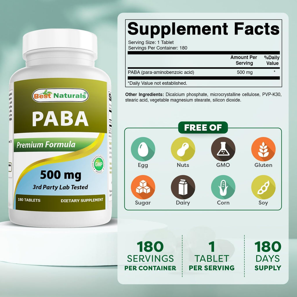 Best Naturals PABA 500 mg 180 Tabletas