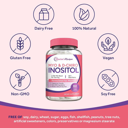 Doctor's Recipes Inositol para Mujeres, Myo-Inositol y D-Chiro Inositol 2050mg por Dosis, Mezcla 40:1, 60 Cápsulas Veganas – Image 5
